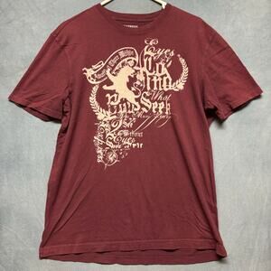Express Shirt Large Graphic Affliction Style Lion Skater Rave Grunge Burgundy